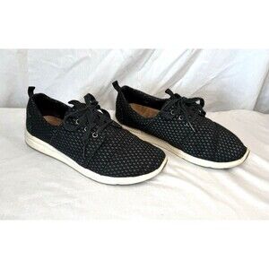 TOMS Womens Del Rey Lace Up Size 9 Sneakers Shoes Casual Black Silver Canvas